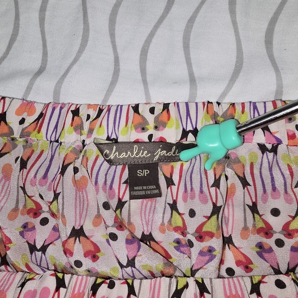 CHARLIE JADE Womens Size Small Strapless 100% Silk Colorful Romper Jumper Shorts - Picture 3 of 11